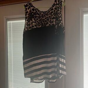 Sleeveless stripe animal, print  top with crocheted stripe down the middle